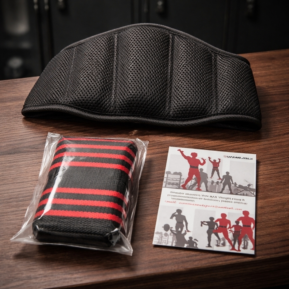 Men's Black and Red Weightlifting Wrist Wraps with Breathable Support Pad